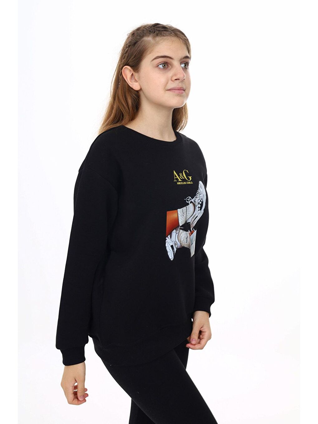 angelos Siyah Kız Çocuk Baskılı 3 İplik Sweatshirt 7-13 Yaş Lx287 - 2