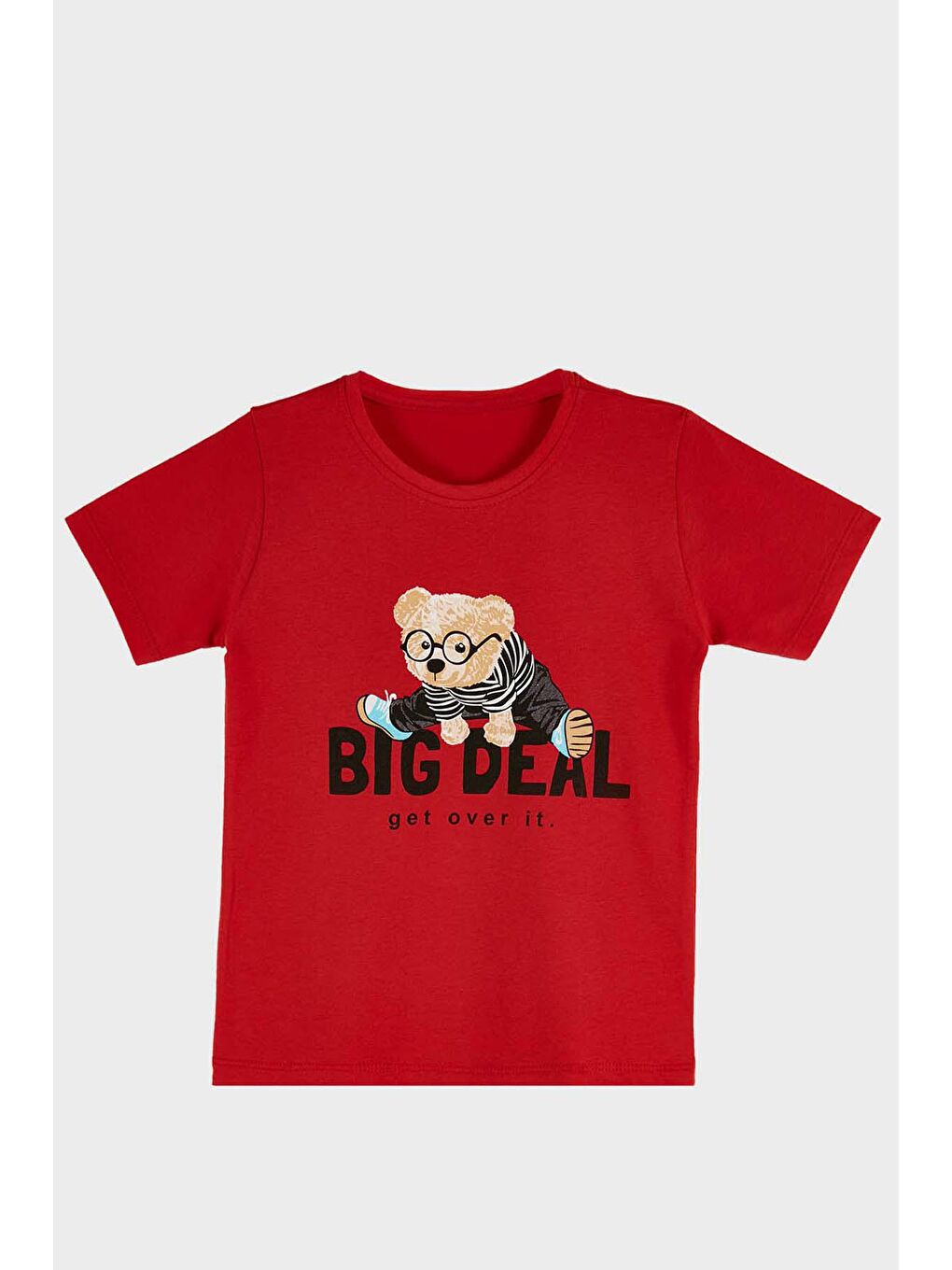 Kırmızı Baskılı Bisiklet Yaka Pamuklu T Shirt 5923213