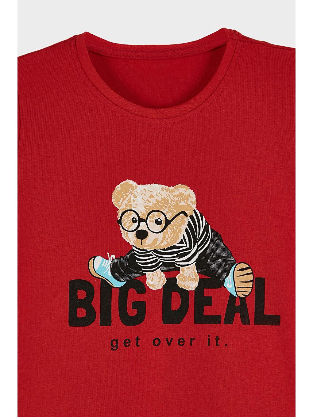 Kırmızı Baskılı Bisiklet Yaka Pamuklu T Shirt 5923213-2