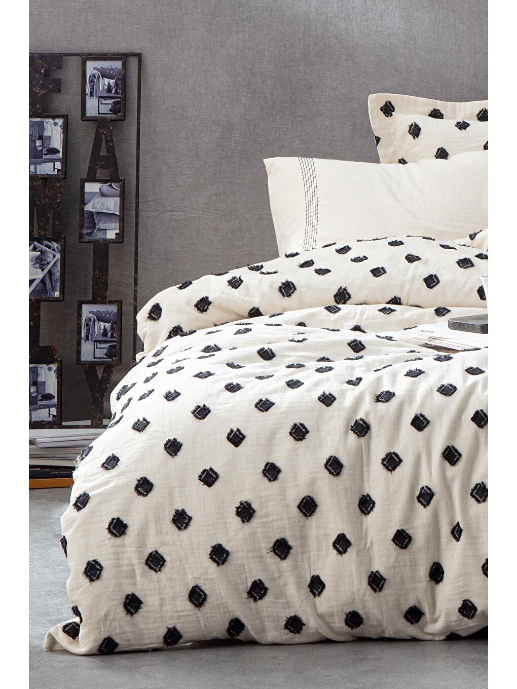 Siyah İmre Battal Boy Nevresim Takımı %100 Organik Pamuk Müslin-1