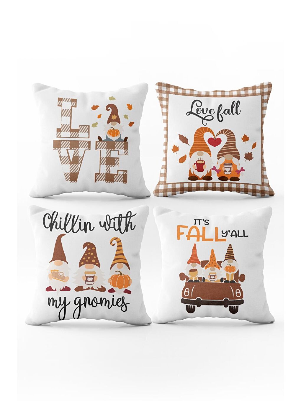 Karışık Kadife Doku Sonbahar Özel Kabak Desenli 4'lü Kırlent Seti-1