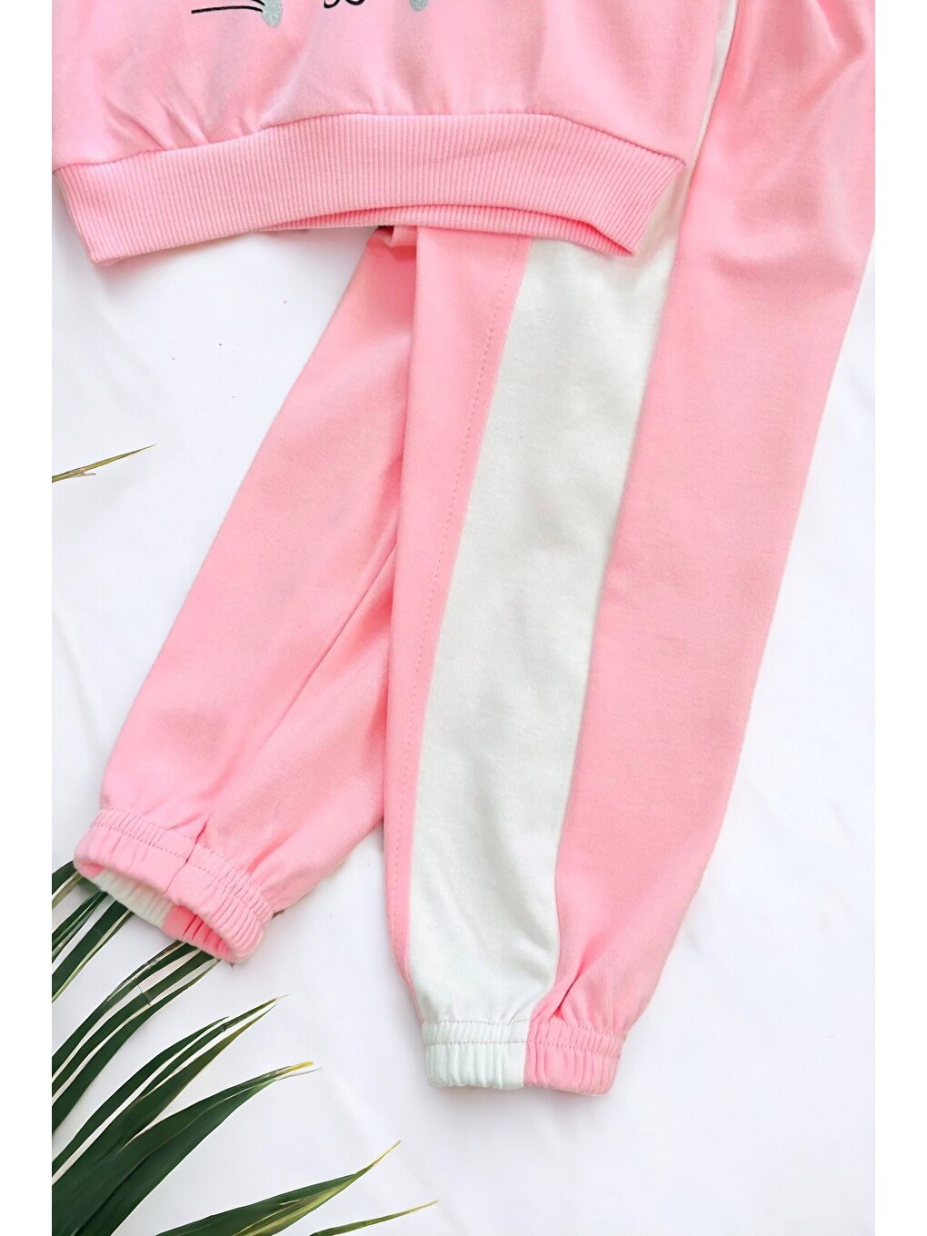 Pembe Kız Bebek Tavşan Baskılı Sweathirt Takımı / Alt Üst Takım-1
