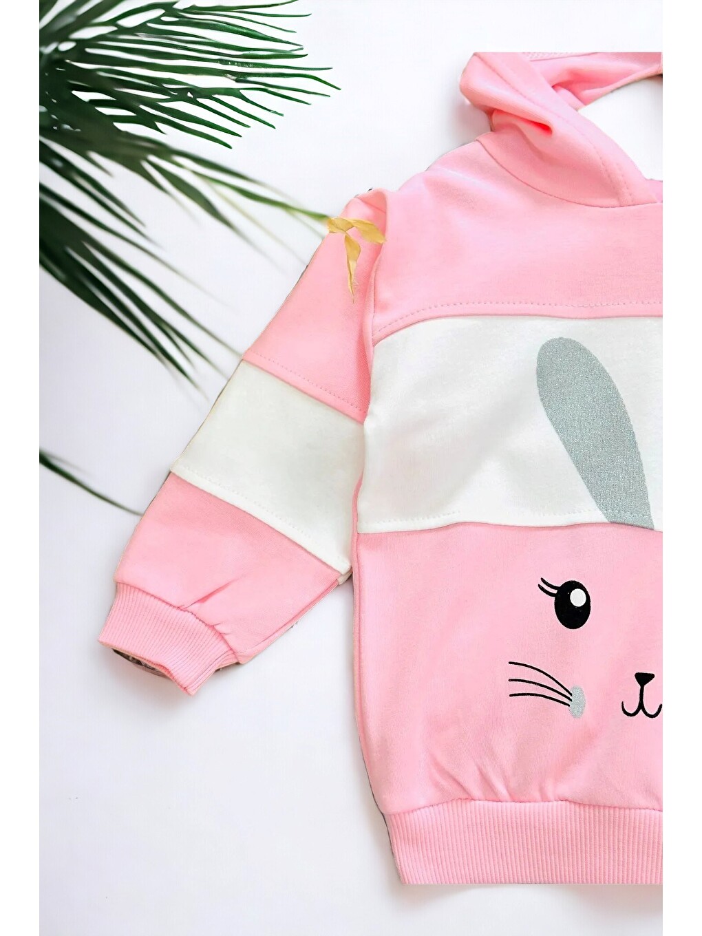 Pembe Kız Bebek Tavşan Baskılı Sweathirt Takımı / Alt Üst Takım-2