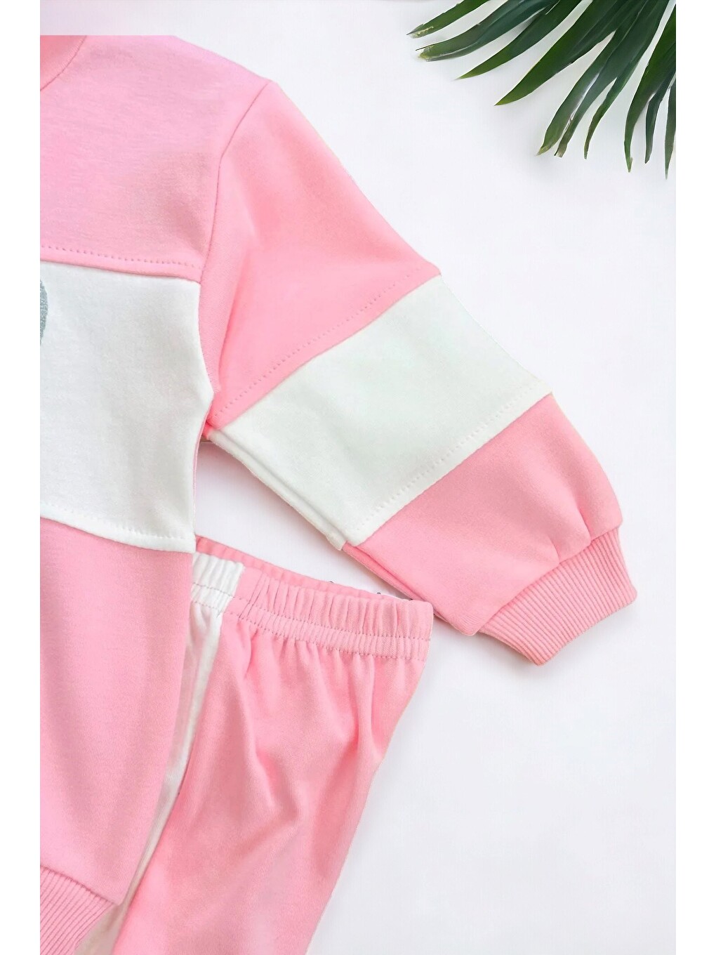 Pembe Kız Bebek Tavşan Baskılı Sweathirt Takımı / Alt Üst Takım-3