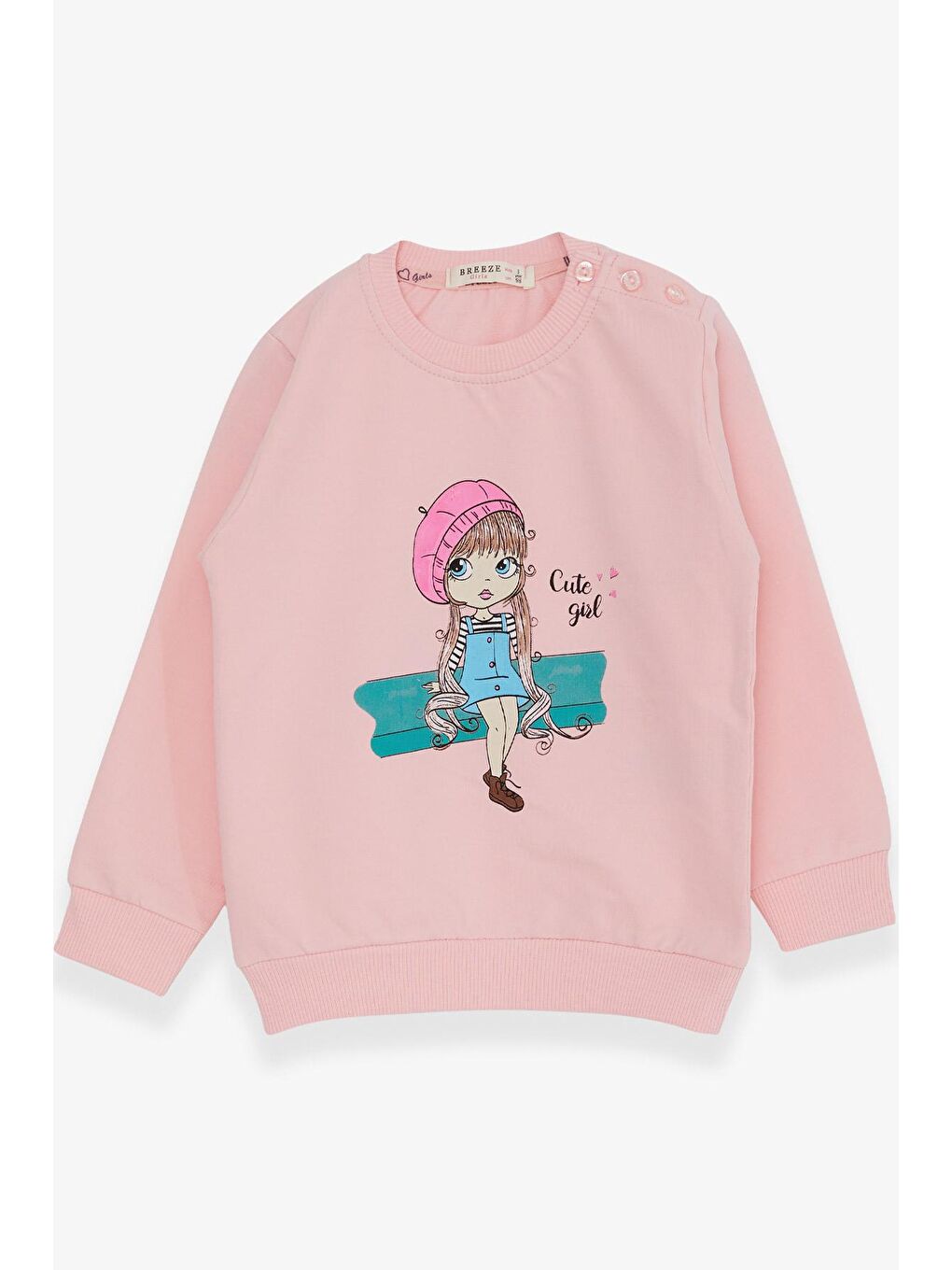 Breeze Pudra Pembe Kız Bebek Sweatshirt Sevimli Kız Baskılı Pudra (1.5-2 Yaş)