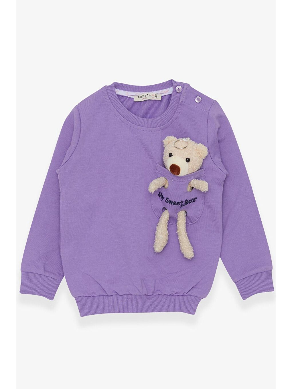 Mor Kız Bebek Sweatshirt Ayıcık Aksesuarlı Eflatun (1.5-5 Yaş)
