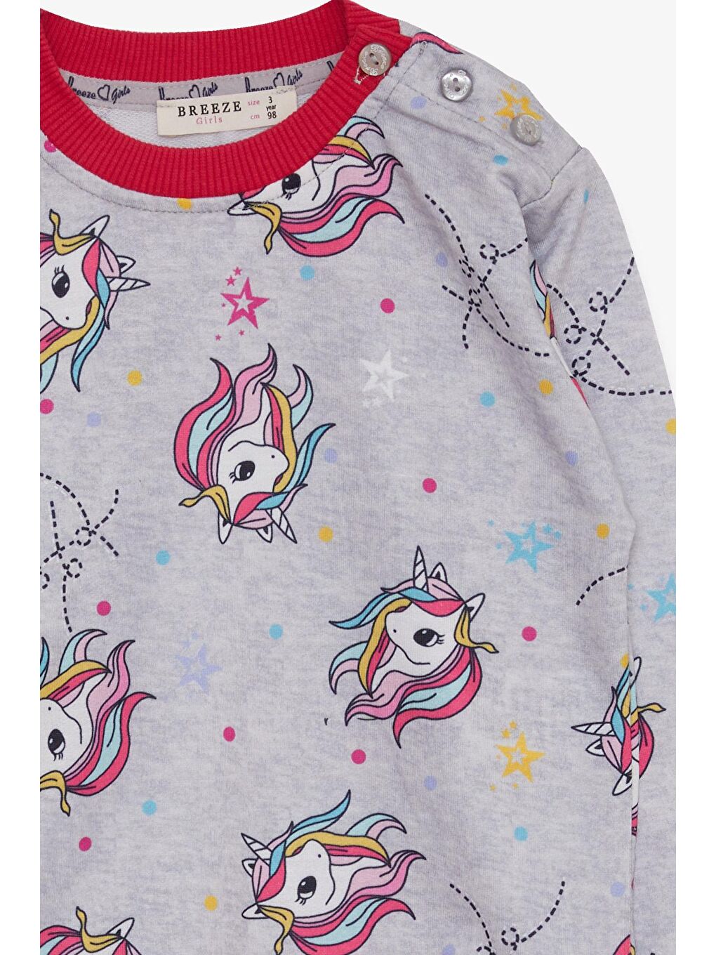 Breeze Gri-Bej Kız Çocuk Sweatshirt Unicorn Desenli Açık Gri Melanj (1.5-2 Yaş) - 2