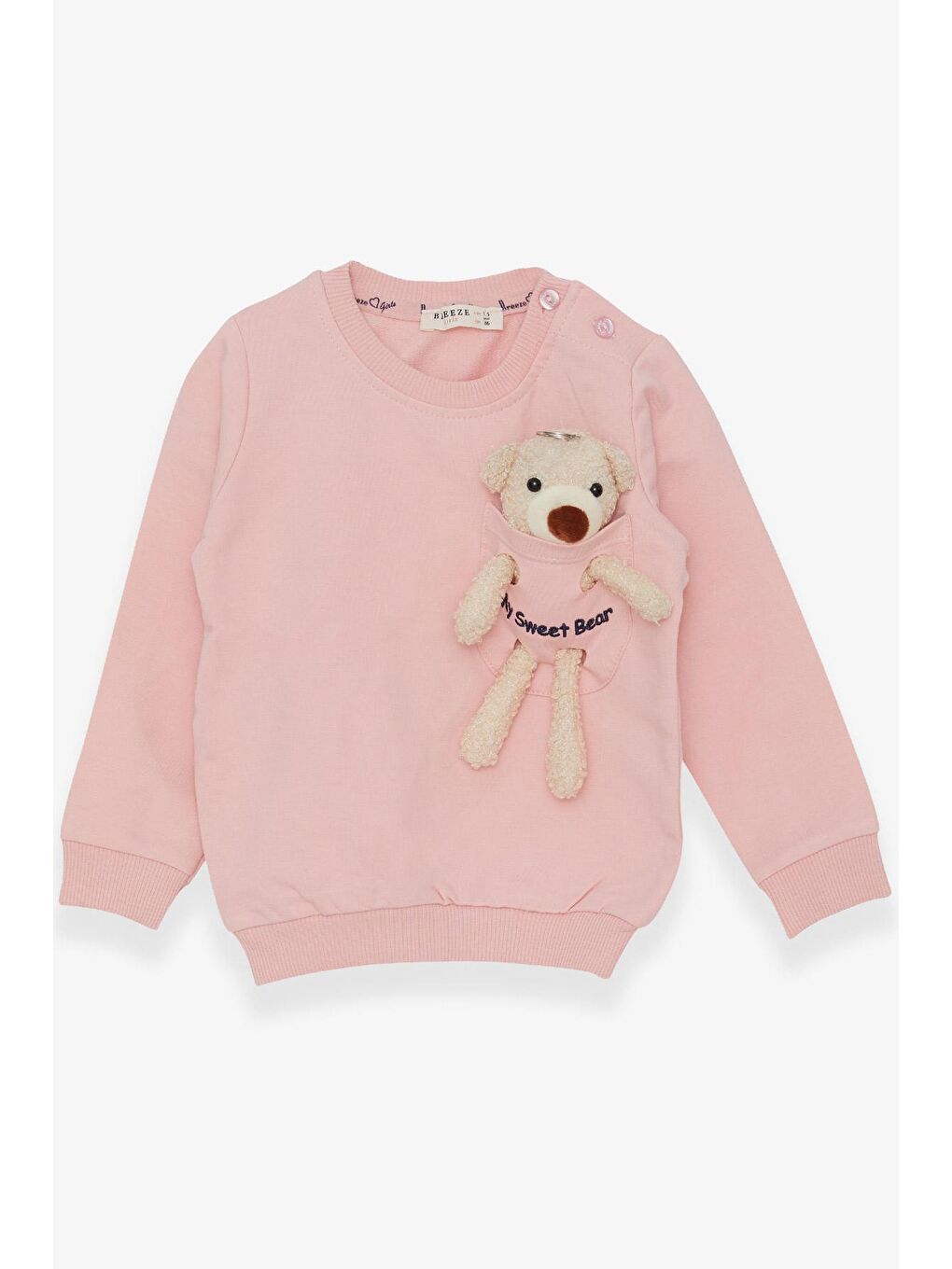 Breeze Pudra Pembe Kız Bebek Sweatshirt Ayıcık Aksesuarlı Pudra (1.5-3 Yaş) - 3