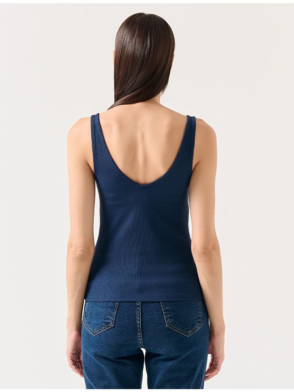 Lacivert Dar Kesim V Yaka Kolsuz Örme Atlet-3