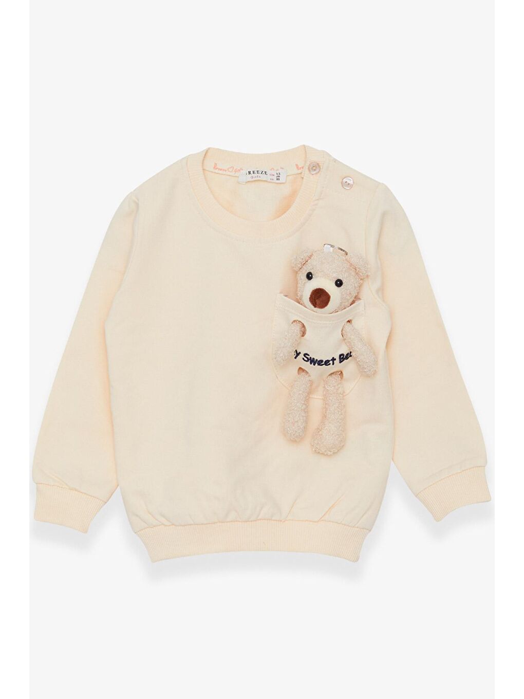 Ekru Kız Çocuk Sweatshirt Ayıcık Aksesuarlı Krem (1.5-5 Yaş)