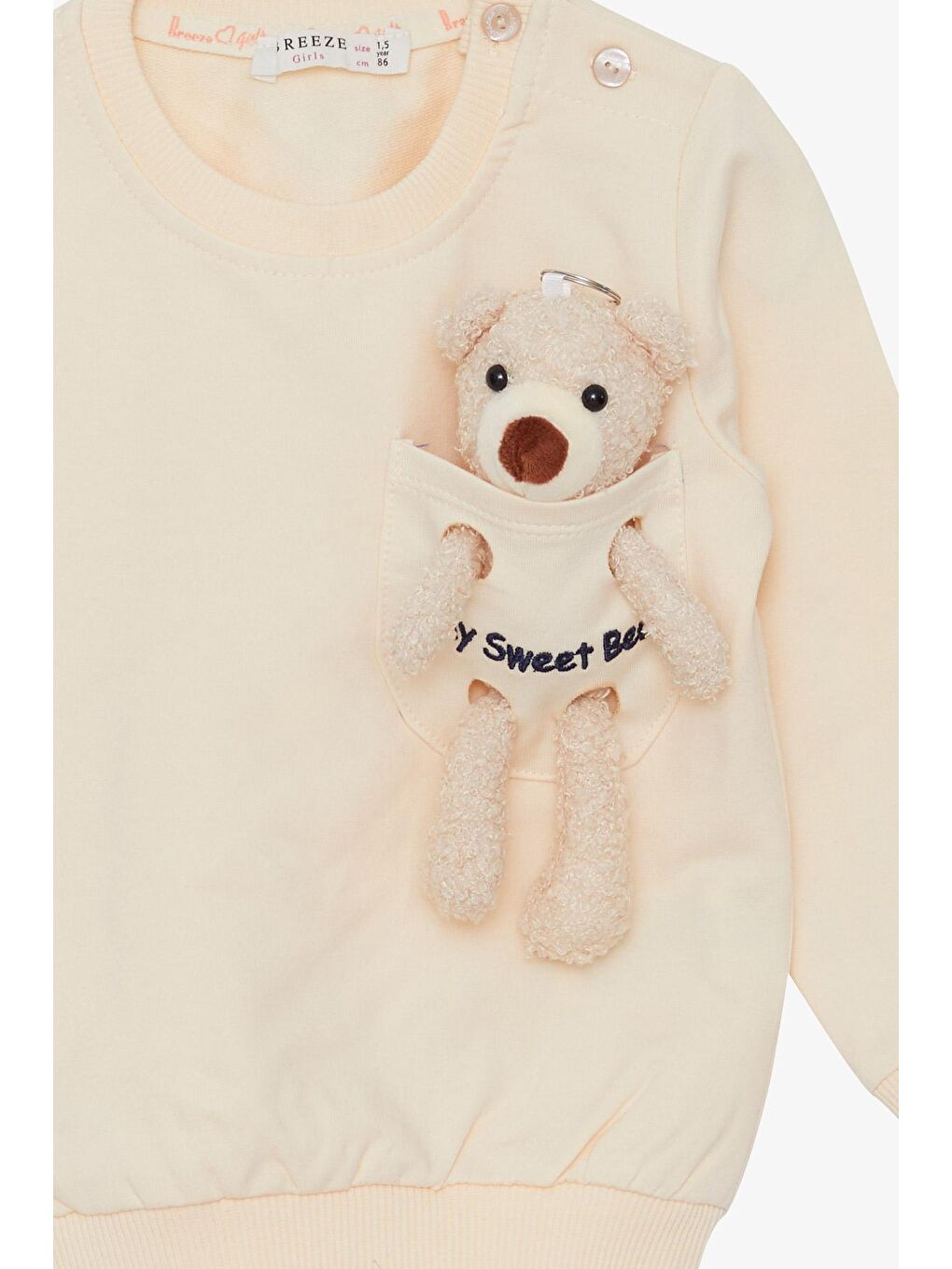 Ekru Kız Çocuk Sweatshirt Ayıcık Aksesuarlı Krem (1.5-5 Yaş)-2