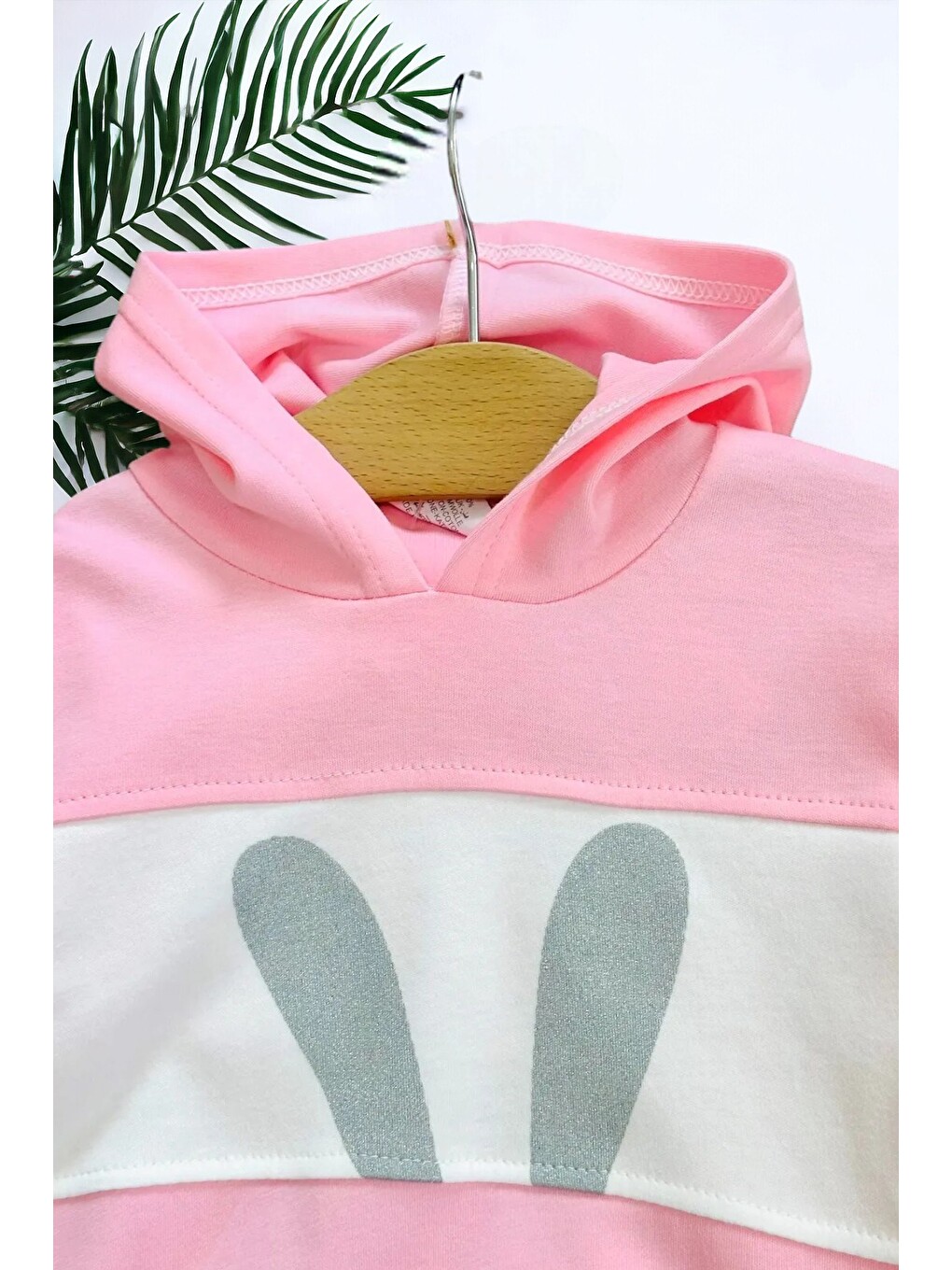 Pembe Kız Bebek Tavşan Baskılı Sweathirt Takımı / Alt Üst Takım-5