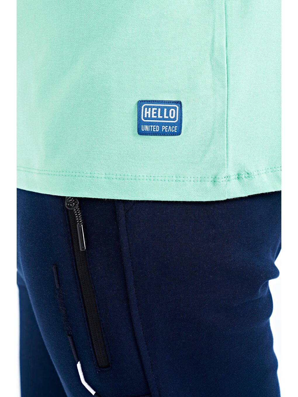 Turkuaz Su Yeşili Yazı Desen Baskılı O Yaka Standart Kalıp Erkek Tişört - 88183-1