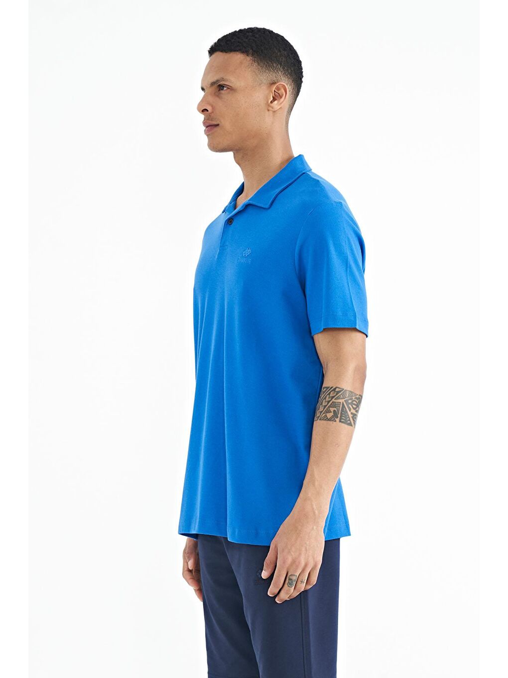 TOMMYLIFE Mavi Saks Polo Yaka Logo Nakışlı Standart Form Erkek T-shirt - 88237 - 3