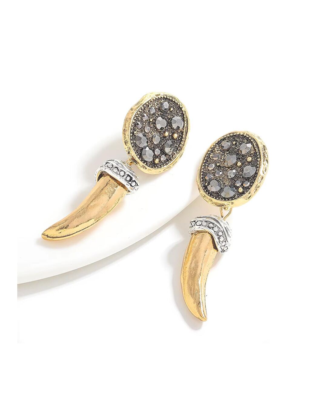 Sarı Parlak Taşlı Boynuz Küpe-2