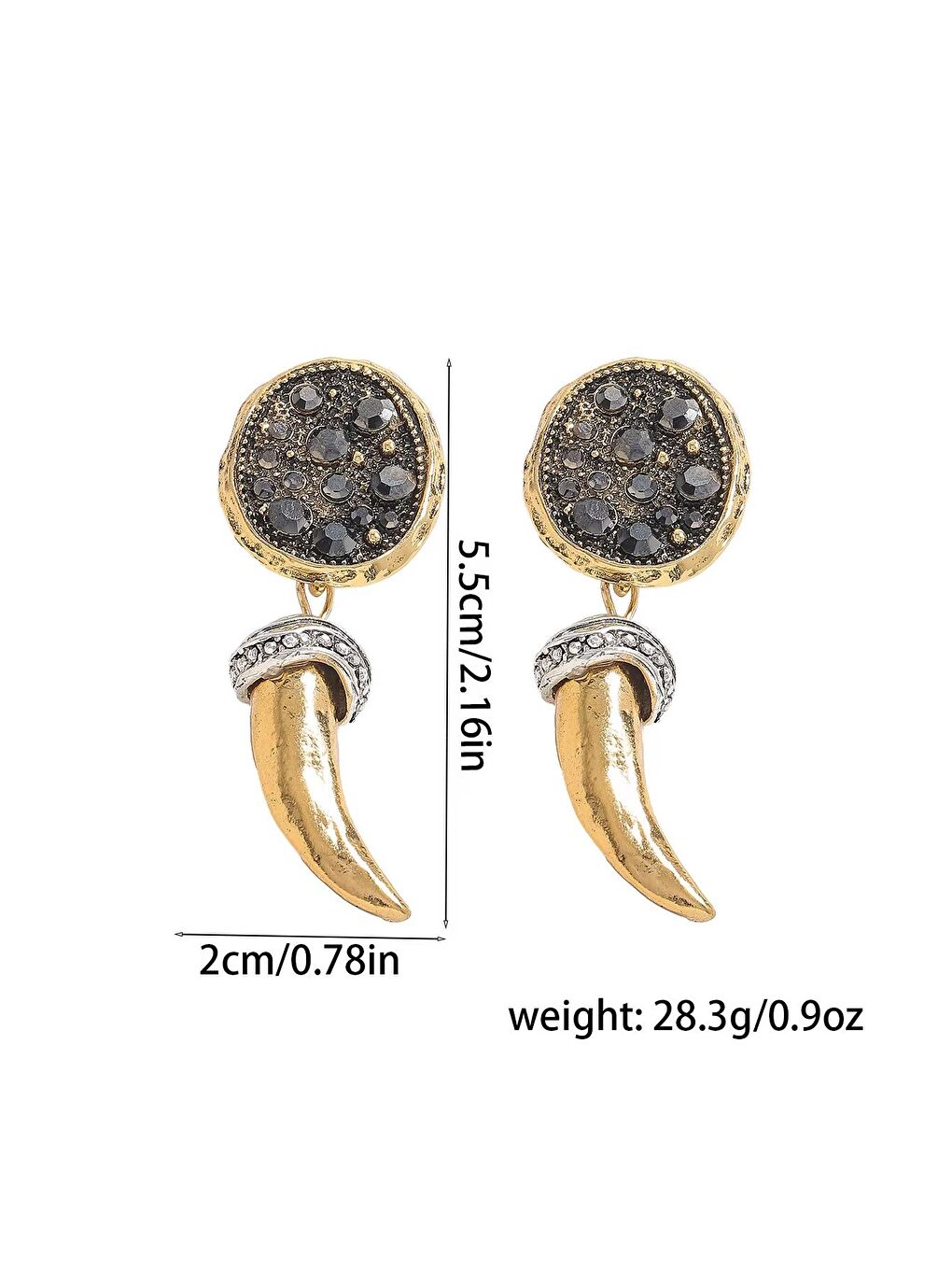 Sarı Parlak Taşlı Boynuz Küpe-7