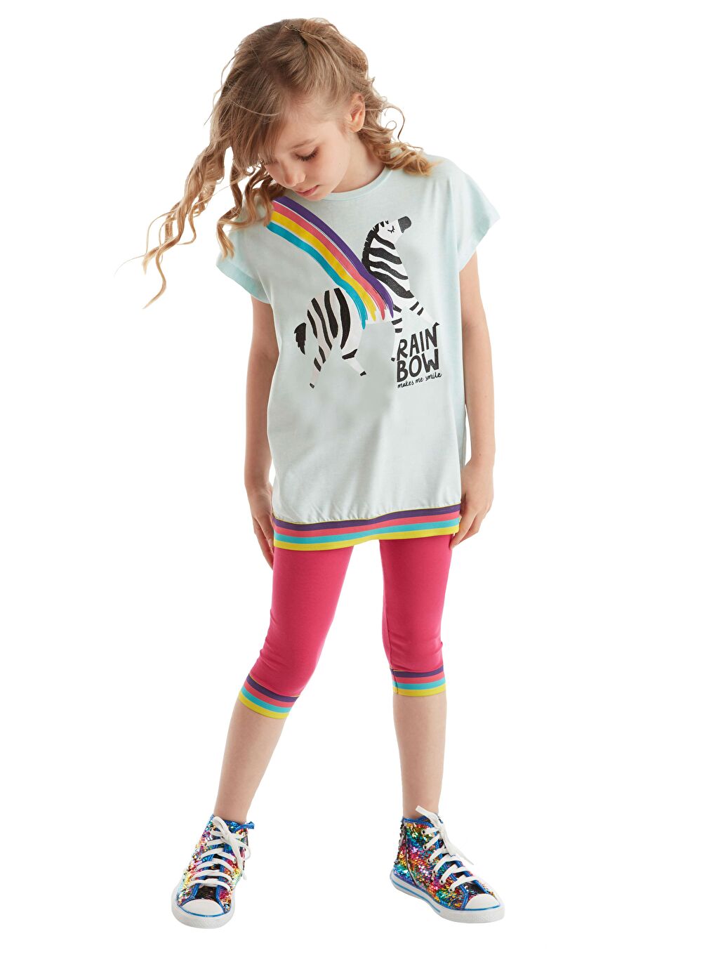 MSHB&G Karışık Rainbow Zebra Kız Tayt Takım