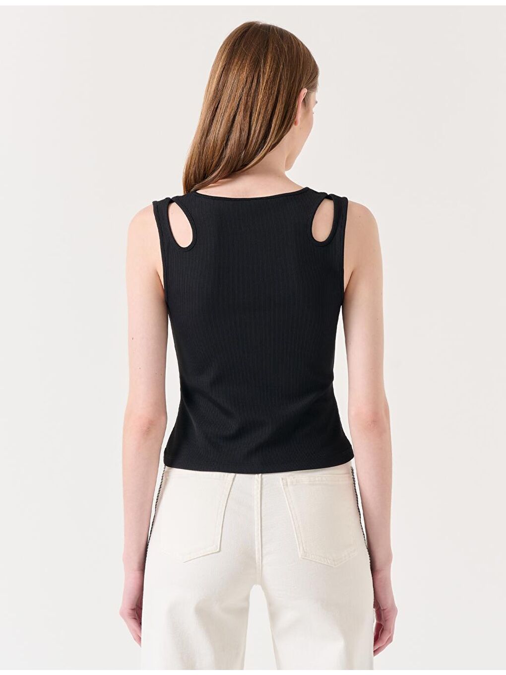 Siyah Dar Kesim Bisiklet Yaka Kolsuz Örme Atlet-4