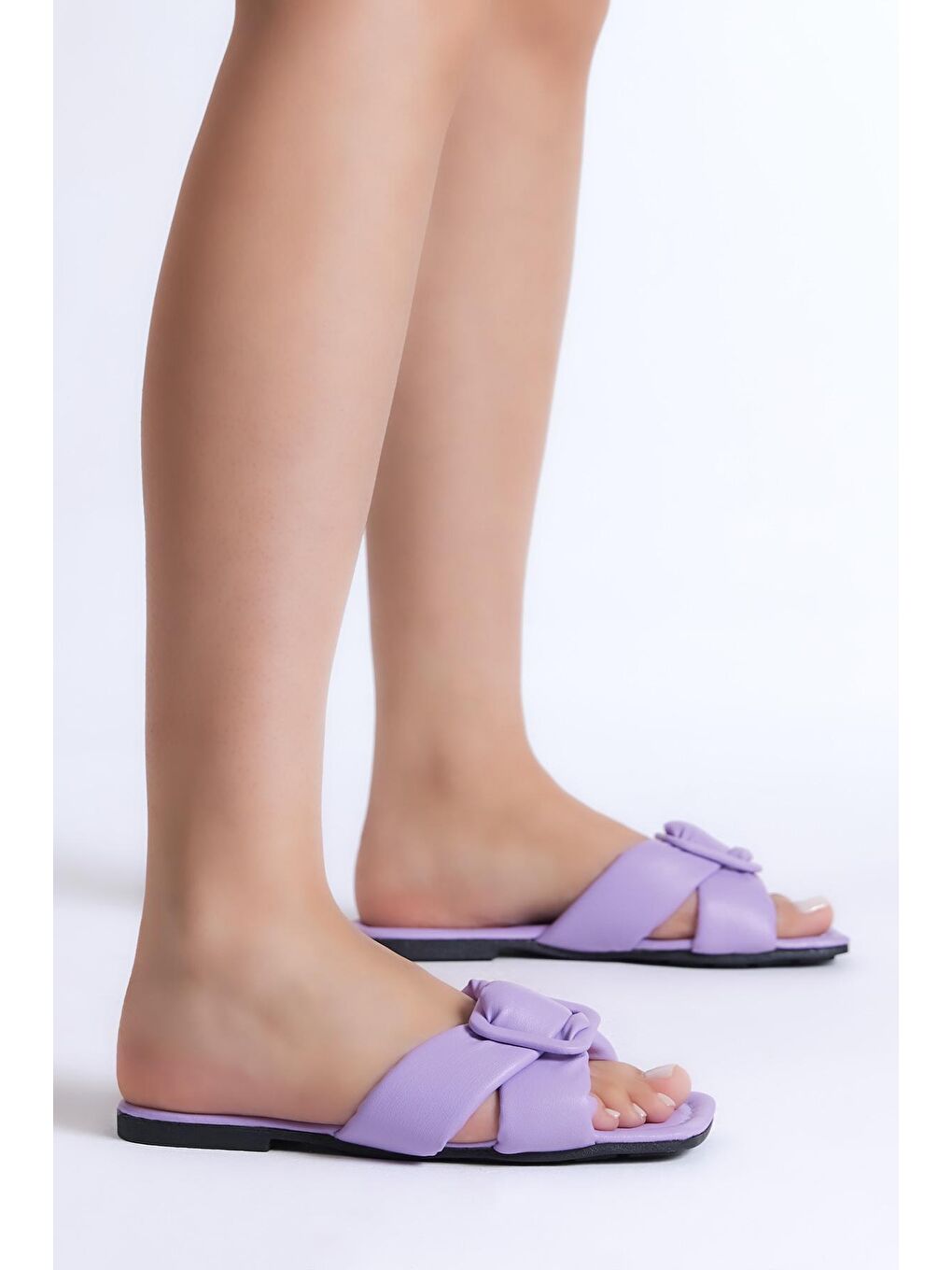 Kadın Mor Önü Tokalı Çapraz Bantlı Terlik-2