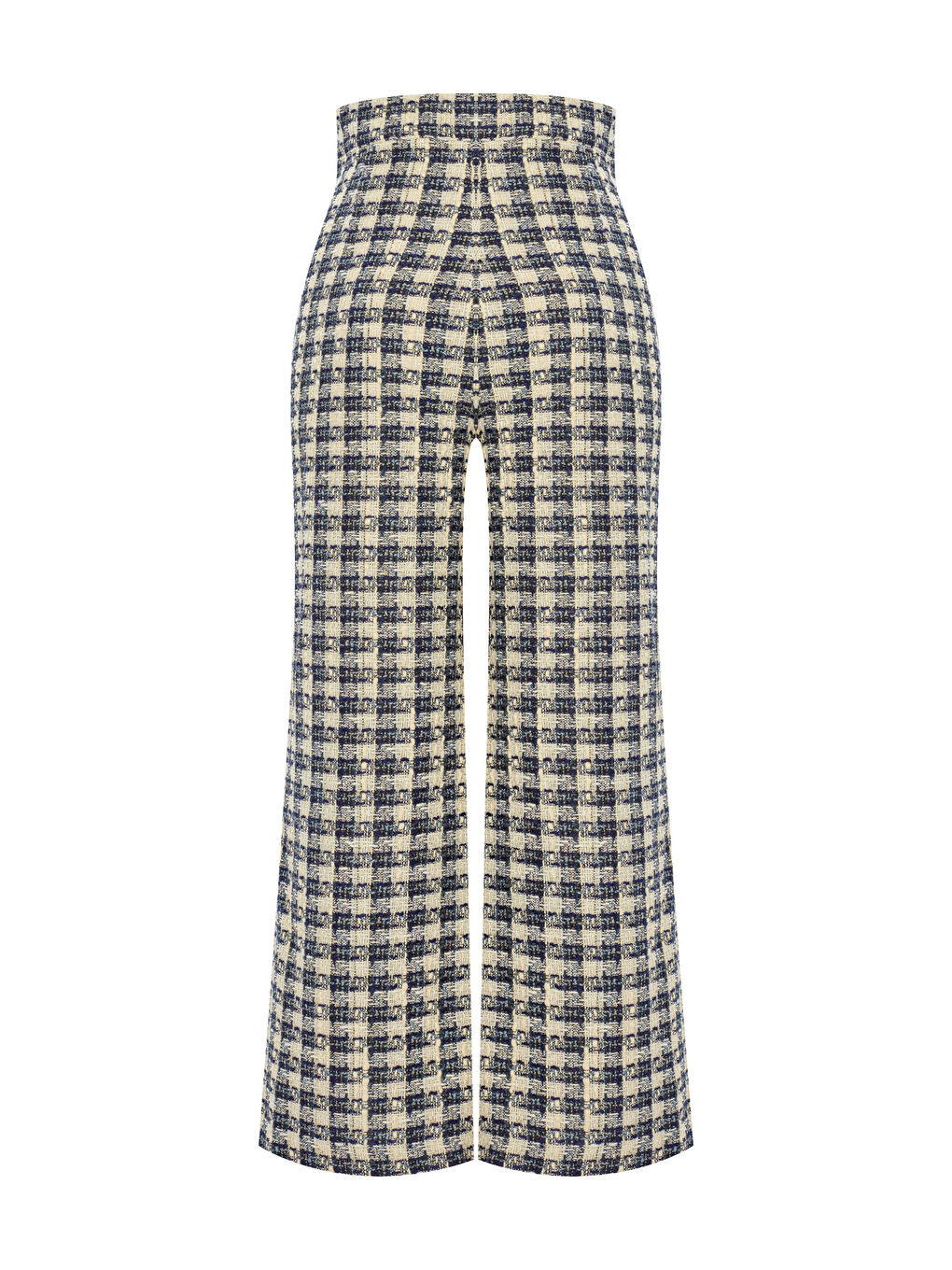 Düğme Detaylı Bol Paça Pantolon-Ekru Lacivert-1