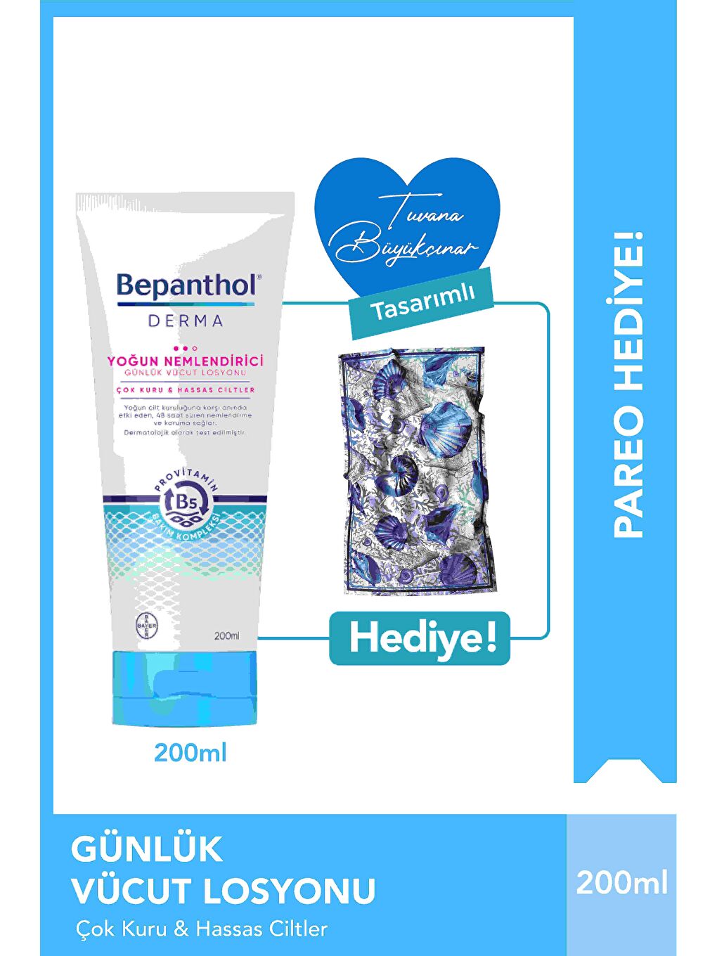 Bepanthol Derma Yoğun Nemlendirici Losyon 200 Ml + Tuvana Büyükçınar Tasarımlı Şal Hediyeli