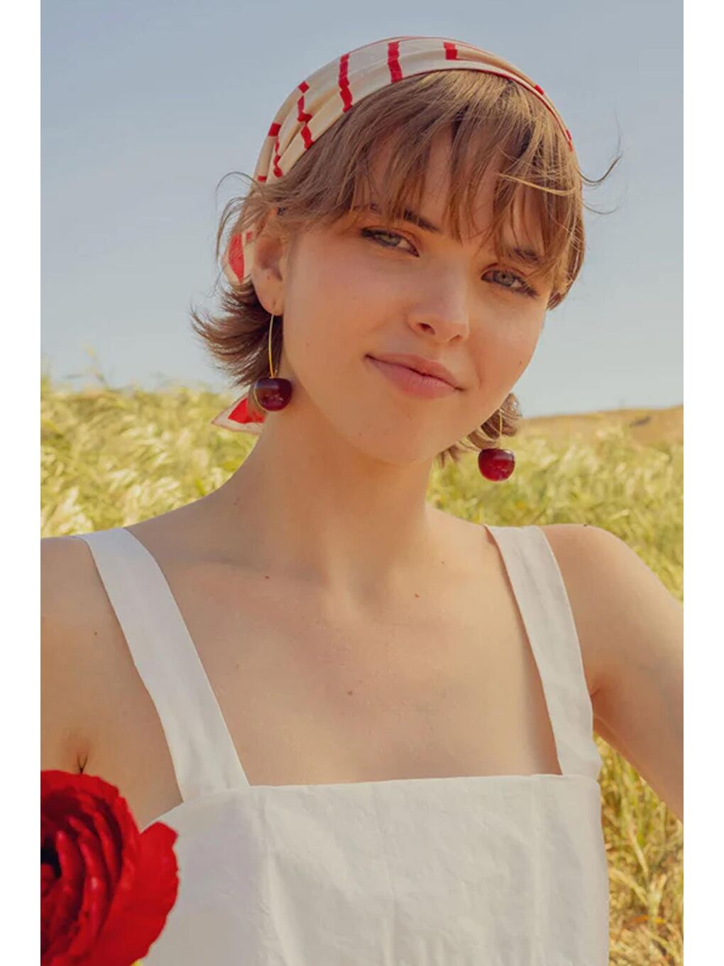 Pembe Cherry Uzun Kiraz Altın Kaplama Sallantılı Kadın Küpe-1