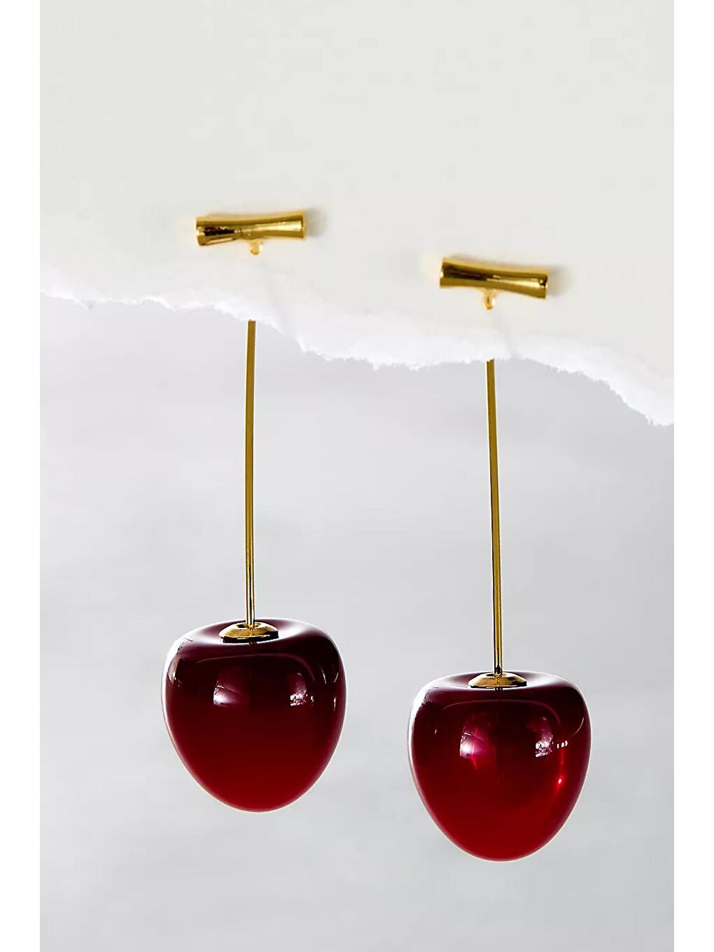 Pembe Cherry Uzun Kiraz Altın Kaplama Sallantılı Kadın Küpe-5