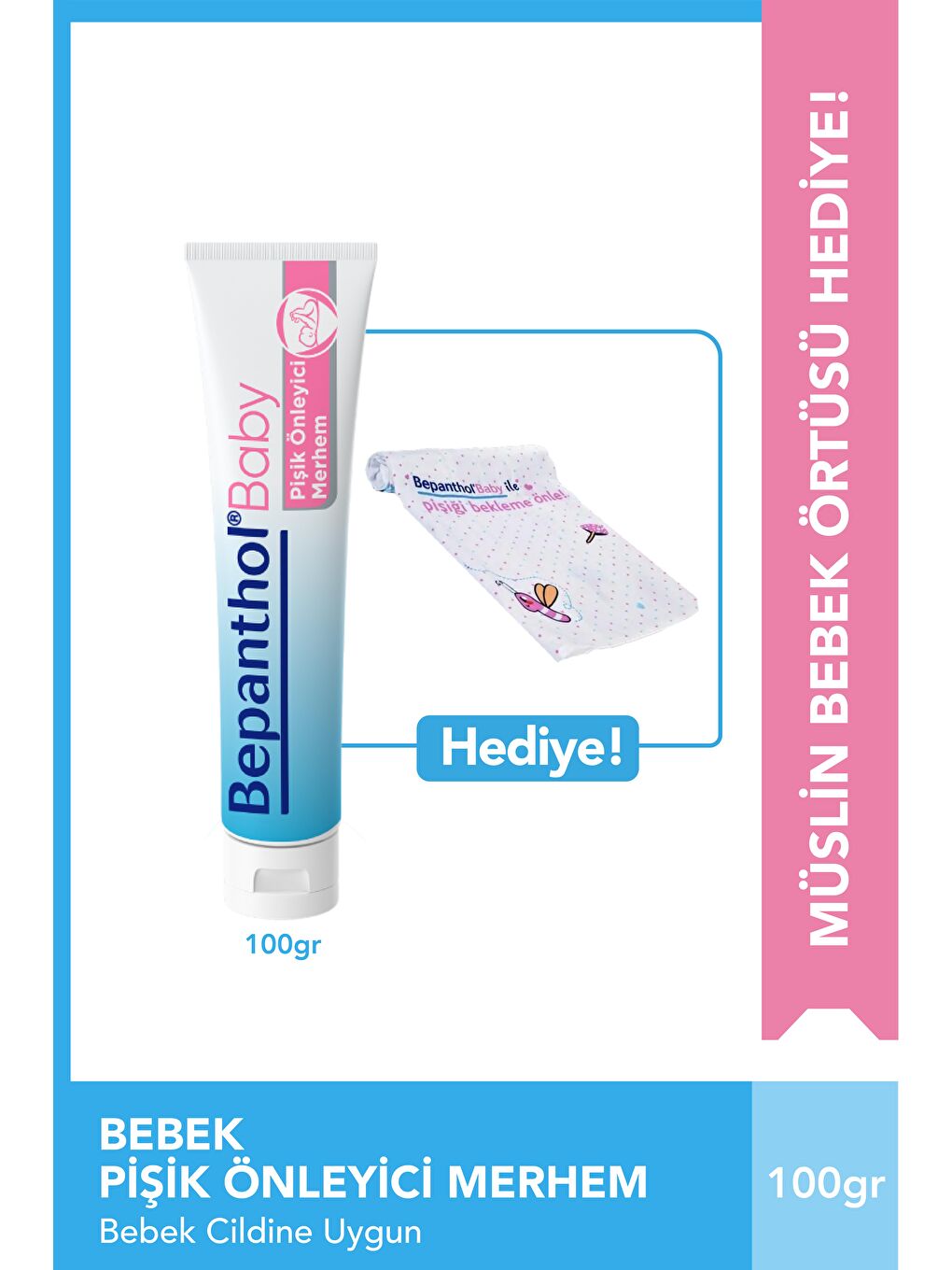 Bepanthol Baby Pişik Önleyici Merhem 100 g + Müslin Bebek Örtüsü