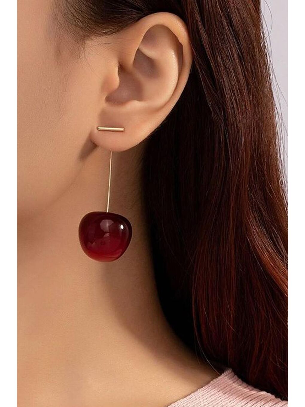 Pembe Cherry Uzun Kiraz Altın Kaplama Sallantılı Kadın Küpe-9