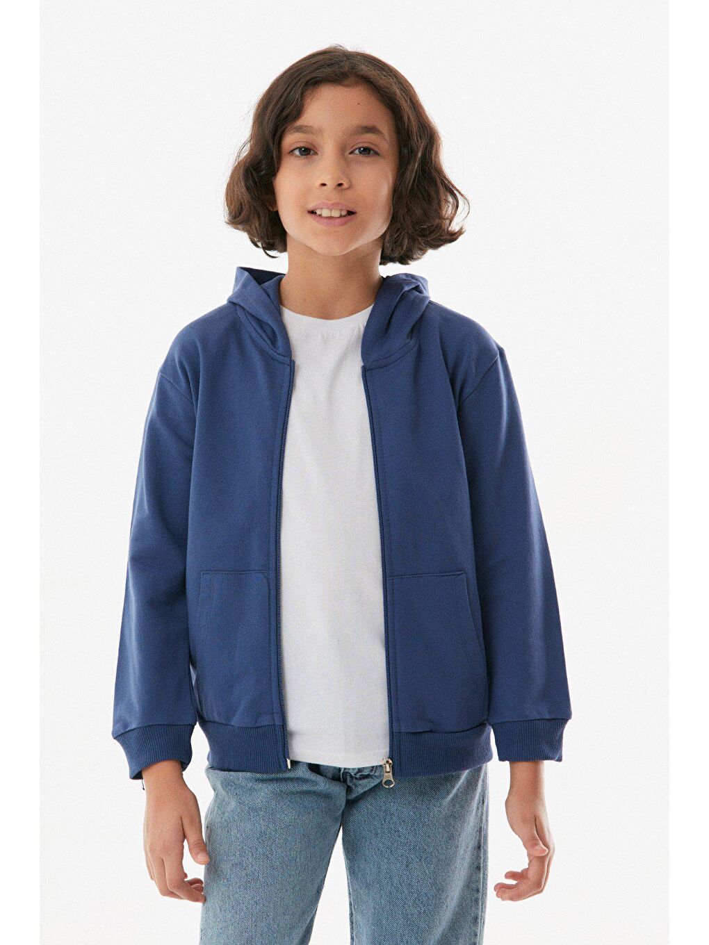 İndigo Basic Kapüşonlu Fermuarlı Kız Çocuk Sweatshirt