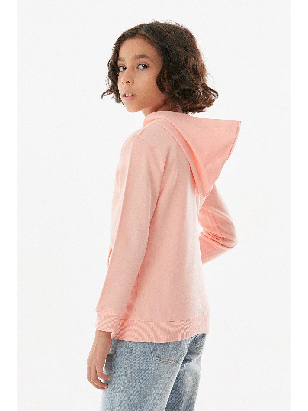 Pembe Basic Kapüşonlu Fermuarlı Kız Çocuk Sweatshirt-4
