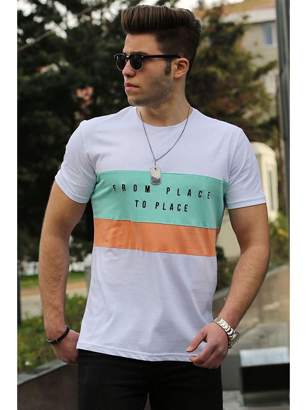 Baskılı Beyaz Erkek %100 Pamuk Tişört 4499