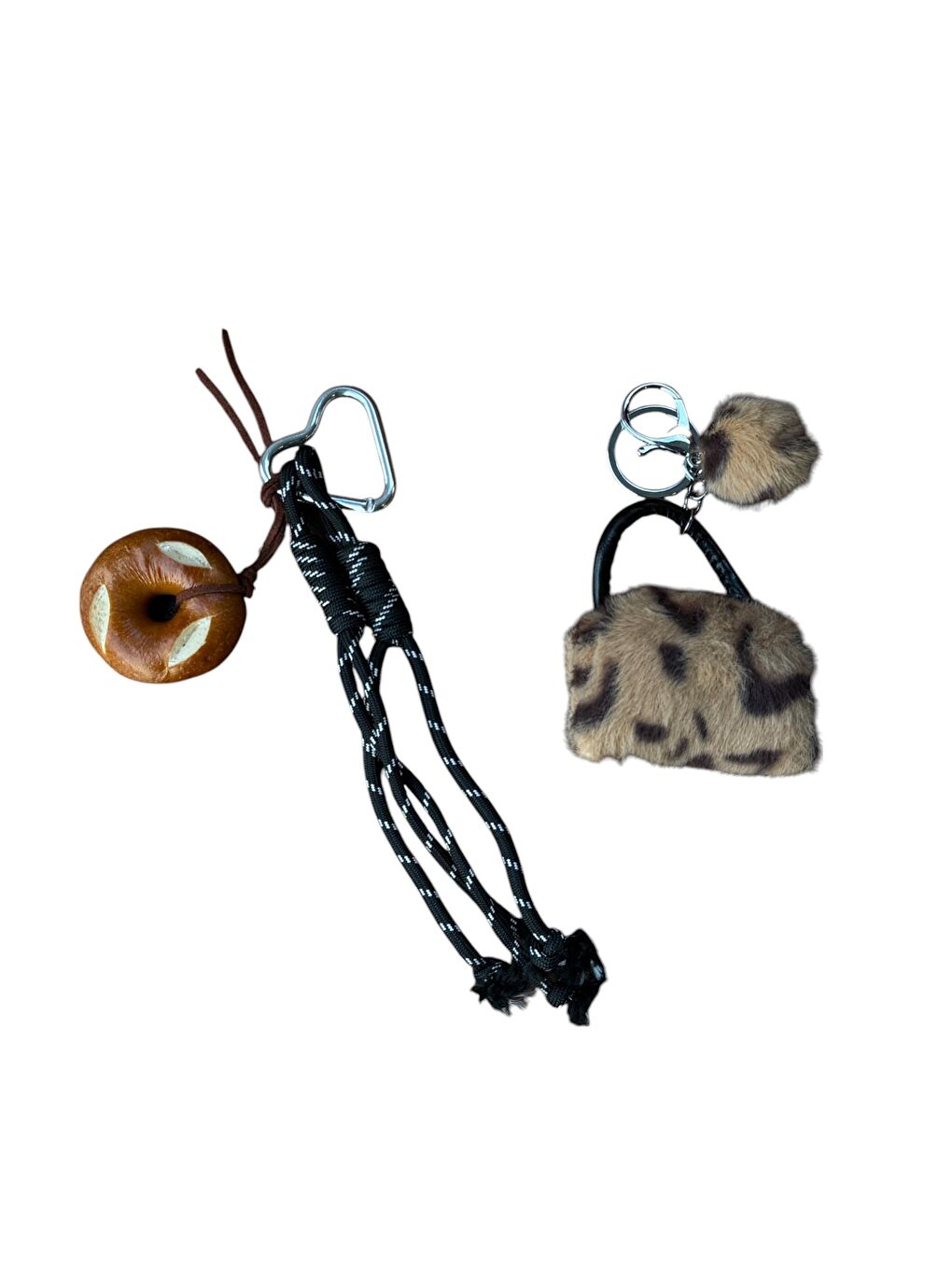 Leopar Desenli Mini Pelüş Çantalı Ekmek Dilimli Karabinalı Çanta Charmı Anahtarlık