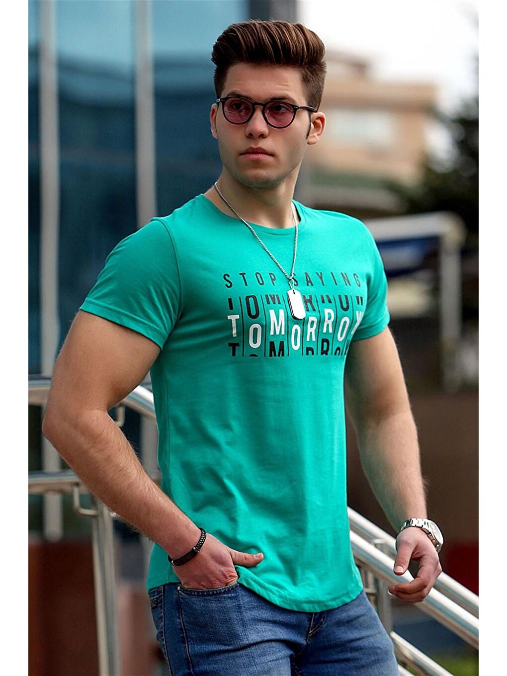 Baskılı Yeşil Erkek Tişört 4482