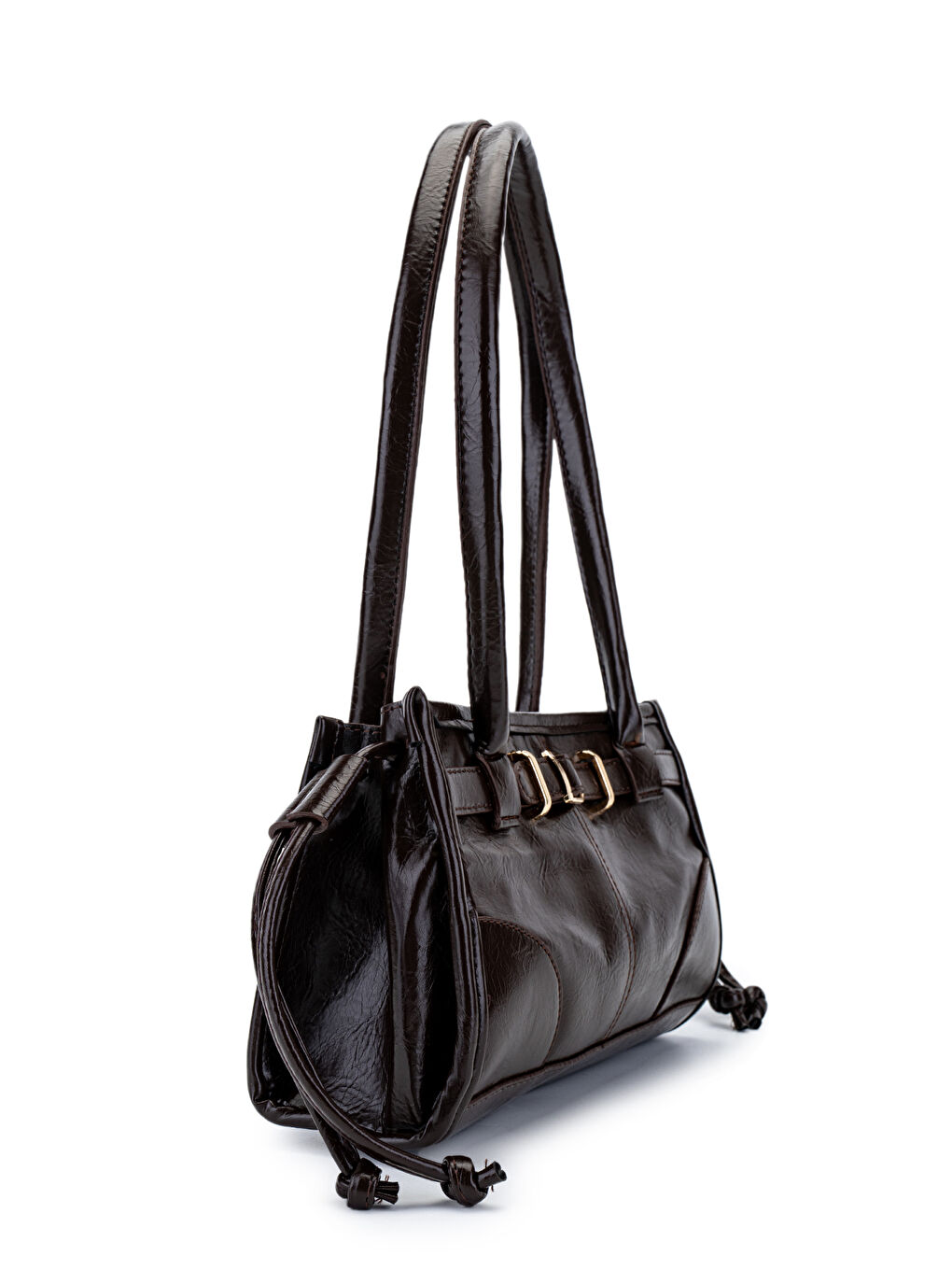 Kahverengi Kemer Detaylı Bowling Suni Kılçıllı Deri Kadın Omuz Çanta Girls Acı Kahve-2