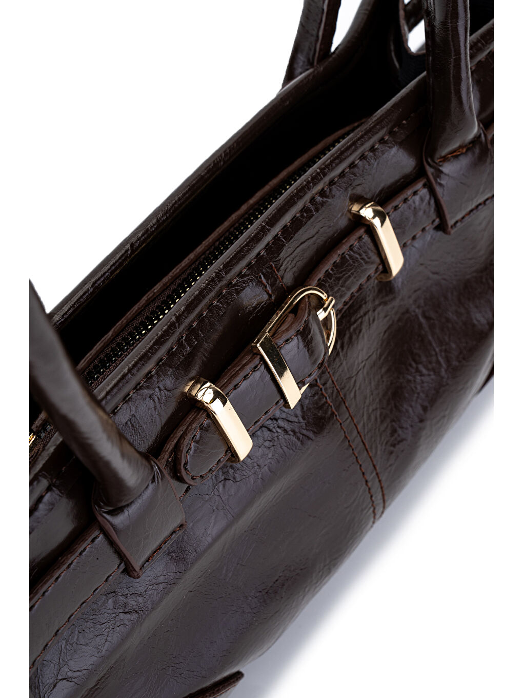 Kahverengi Kemer Detaylı Bowling Suni Kılçıllı Deri Kadın Omuz Çanta Girls Acı Kahve-3