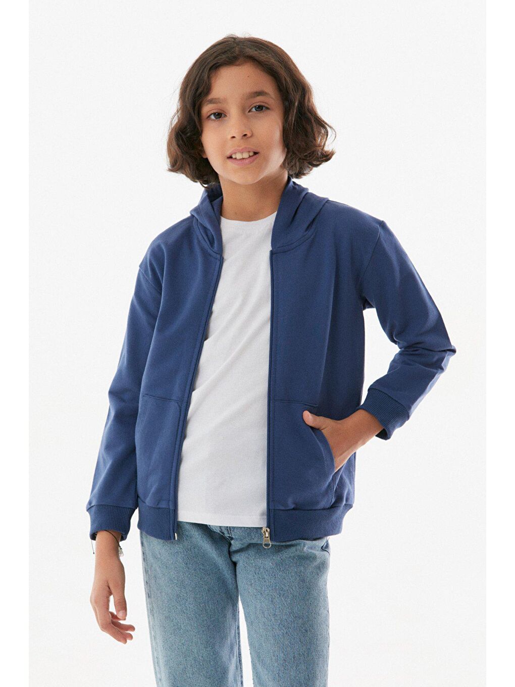 İndigo Basic Kapüşonlu Fermuarlı Kız Çocuk Sweatshirt-2