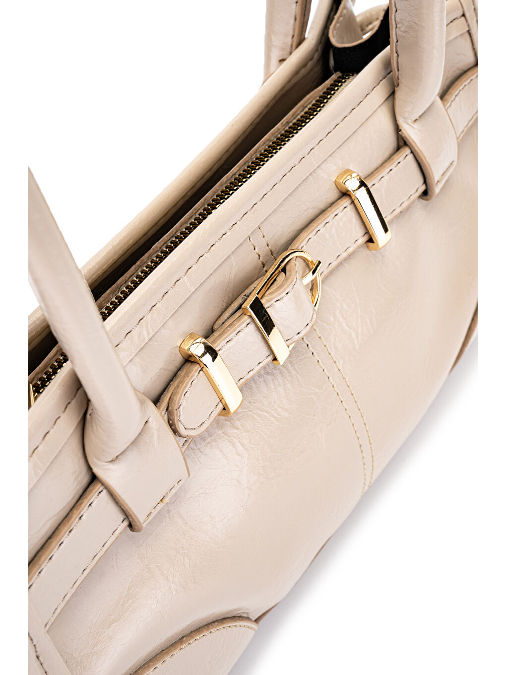 Bej Kemer Detaylı Suni Kılçıllı Deri Kadın Omuz Çanta Girls Vizon-4