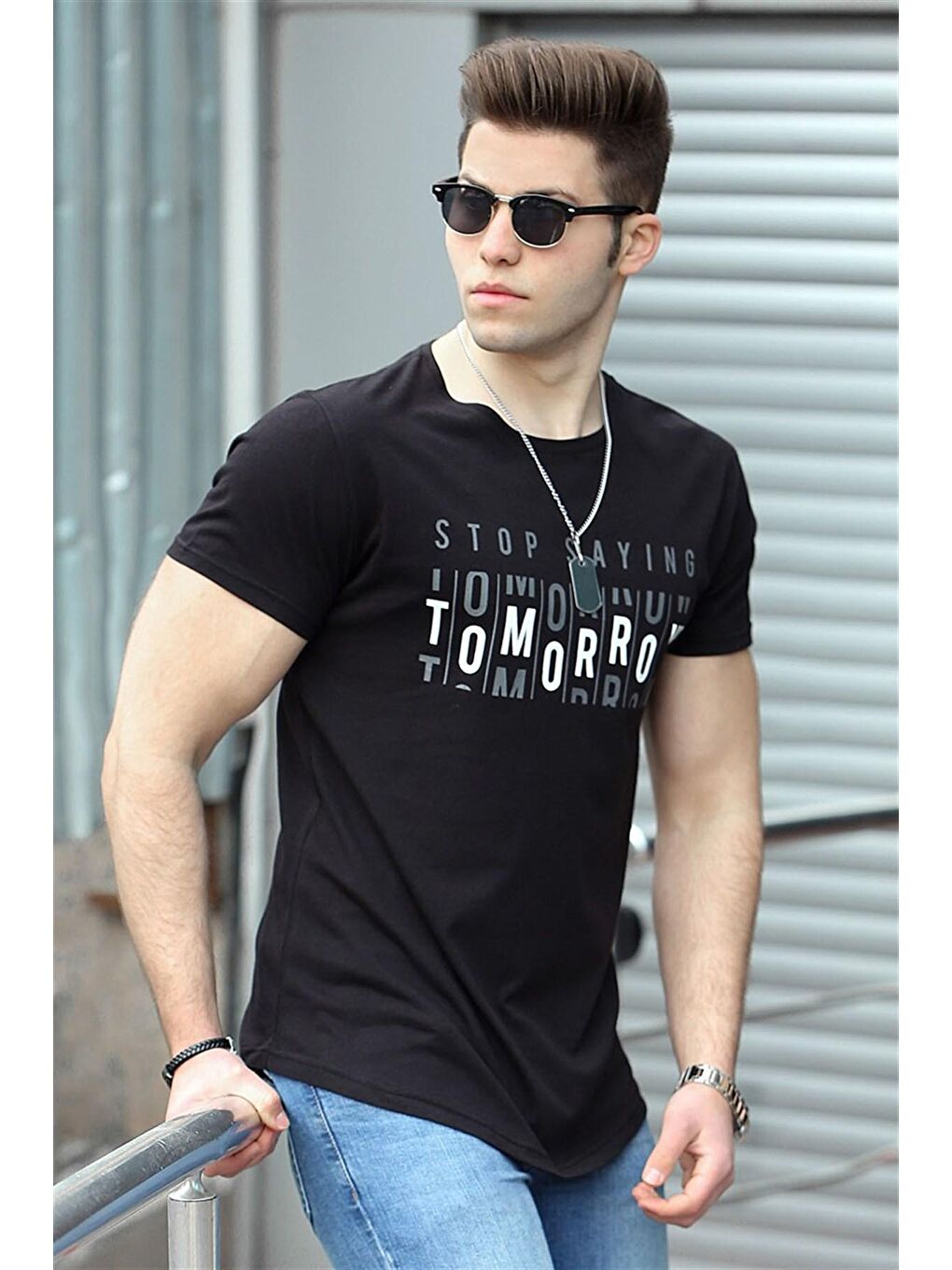 Baskılı Siyah Erkek Tişört 4482