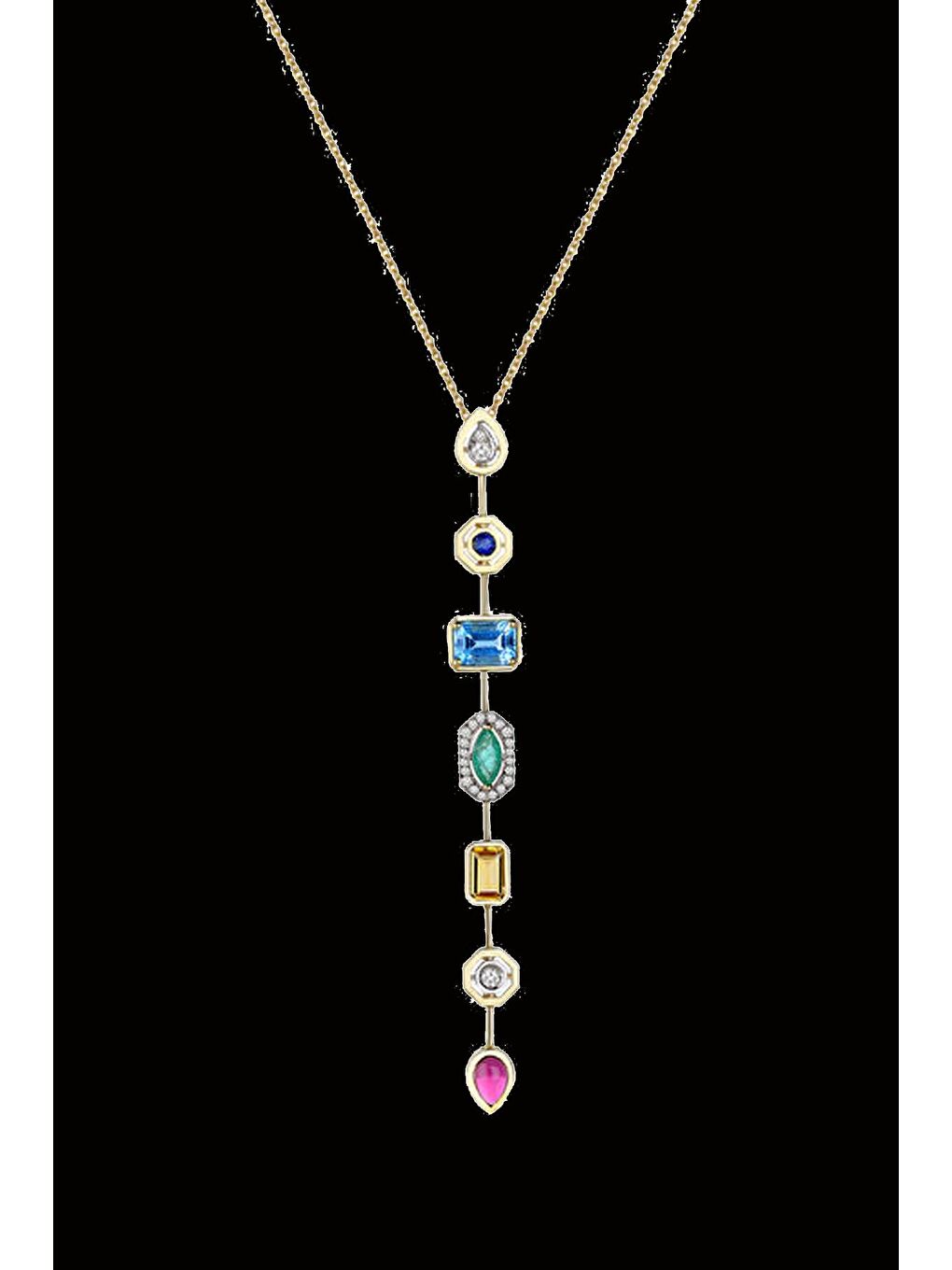 Sarı Kristal 7 Taşlı Şans Çakrası Çelik Kolye