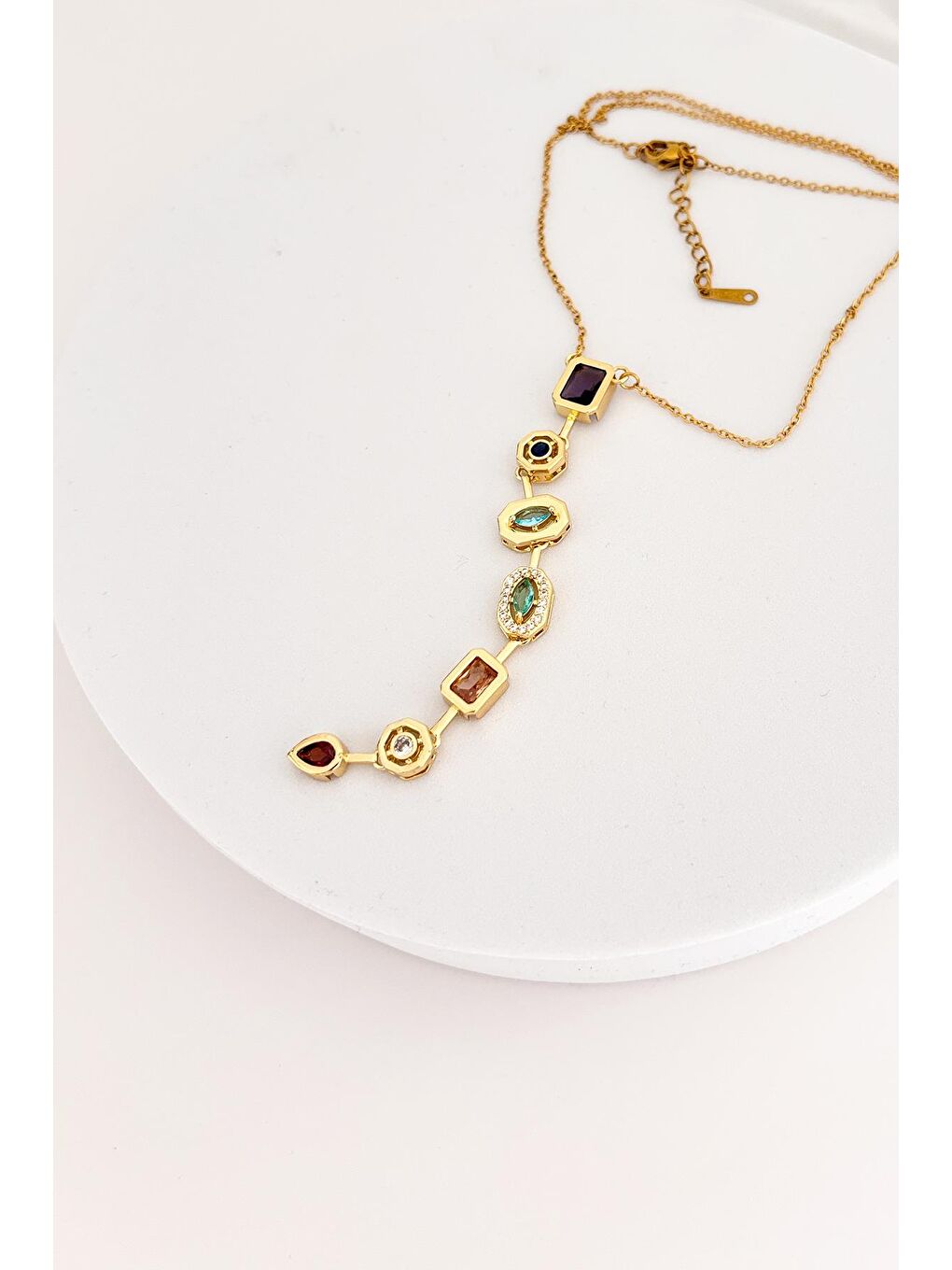 Sarı Kristal 7 Taşlı Şans Çakrası Çelik Kolye-4