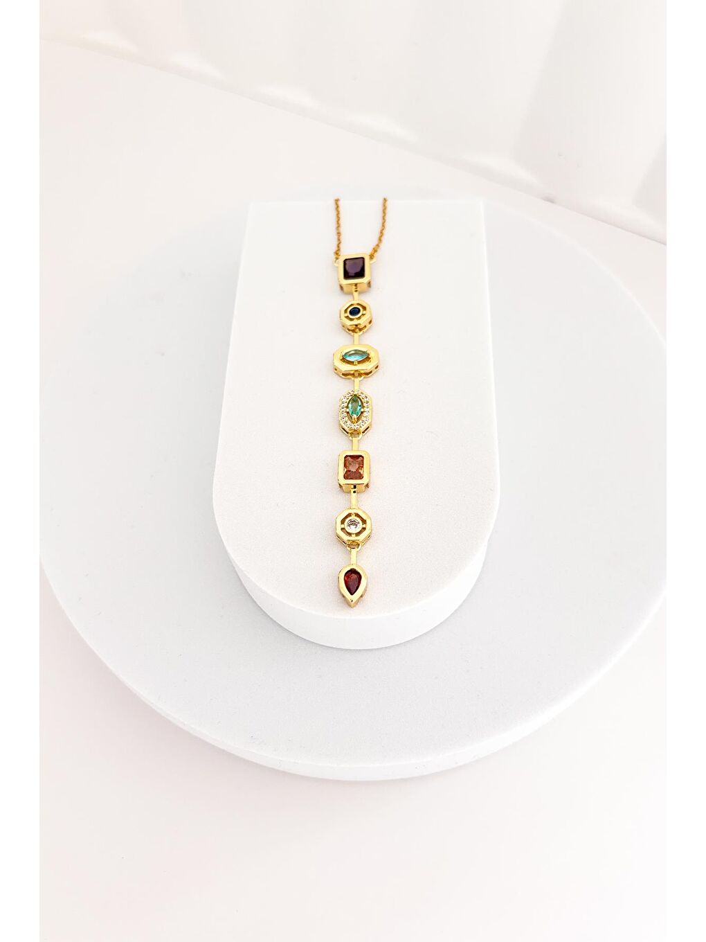 Sarı Kristal 7 Taşlı Şans Çakrası Çelik Kolye-5