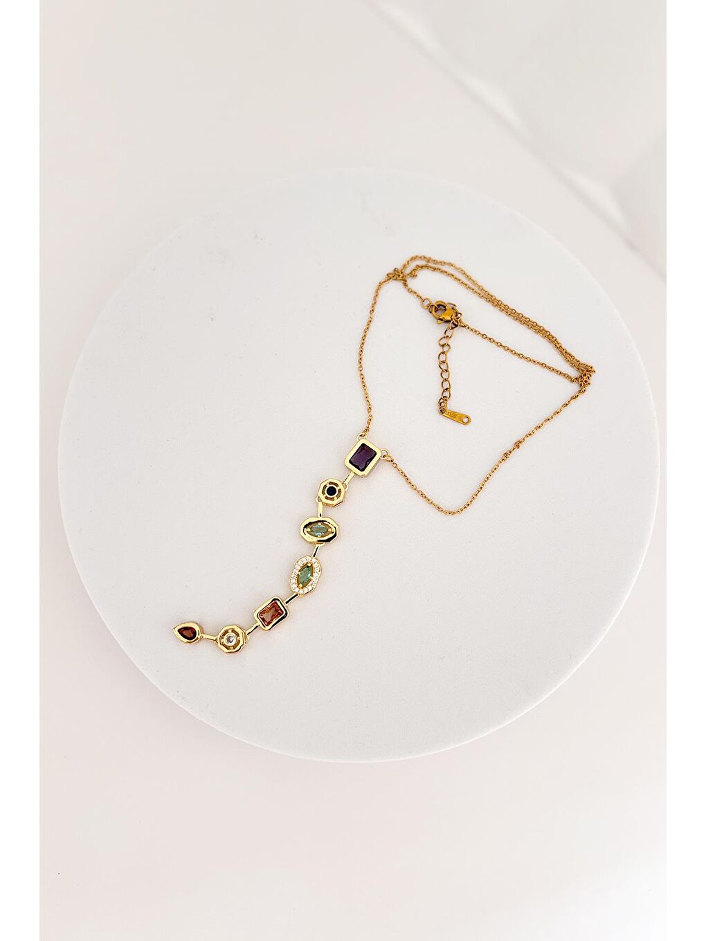 Sarı Kristal 7 Taşlı Şans Çakrası Çelik Kolye-6