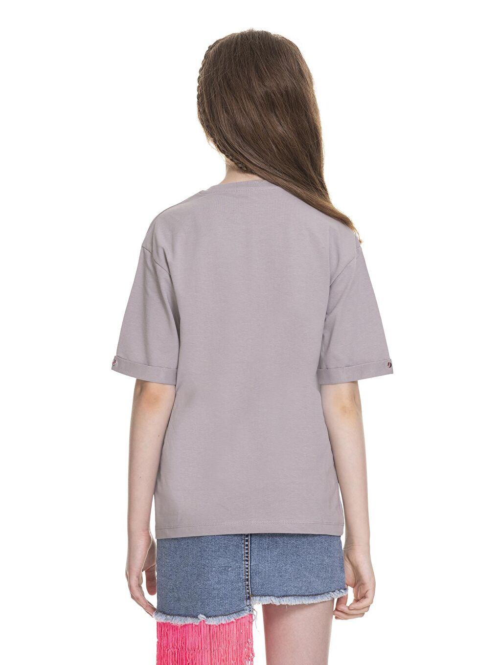 Gri Kız Çocuk Kalp Baskılı T-Shirt 8-14 Yaş-3