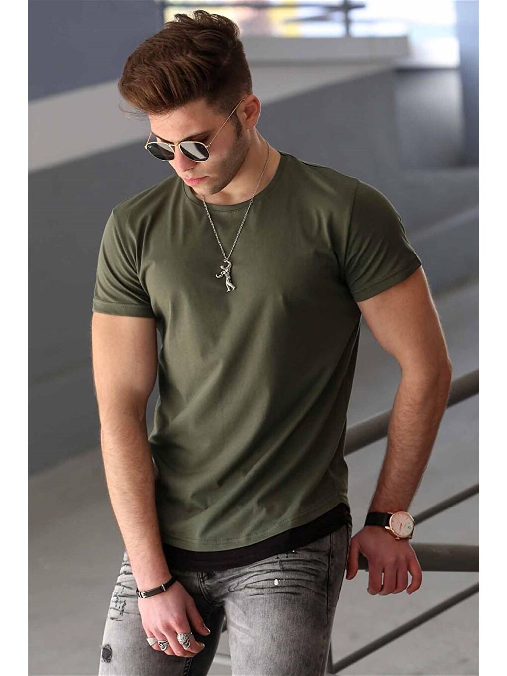 Basic Haki Erkek Tişört 4465