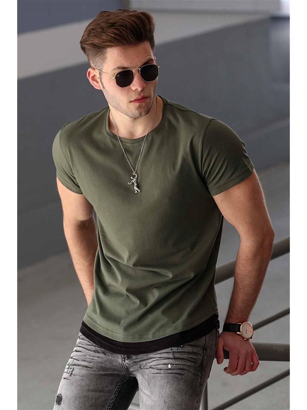 Basic Haki Erkek Tişört 4465-1