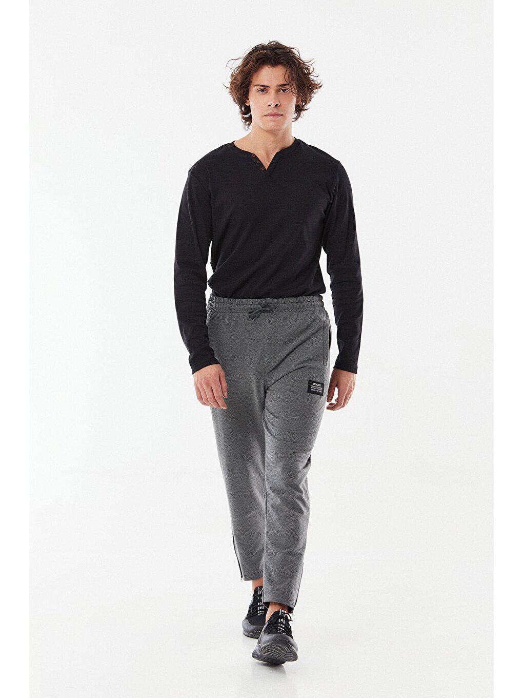 Antrasit Paçası Fermuarlı Beli Lastikli Eşofman Altı