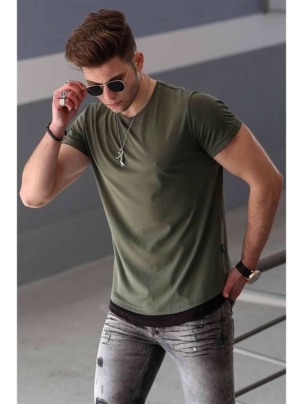 Basic Haki Erkek Tişört 4465-2