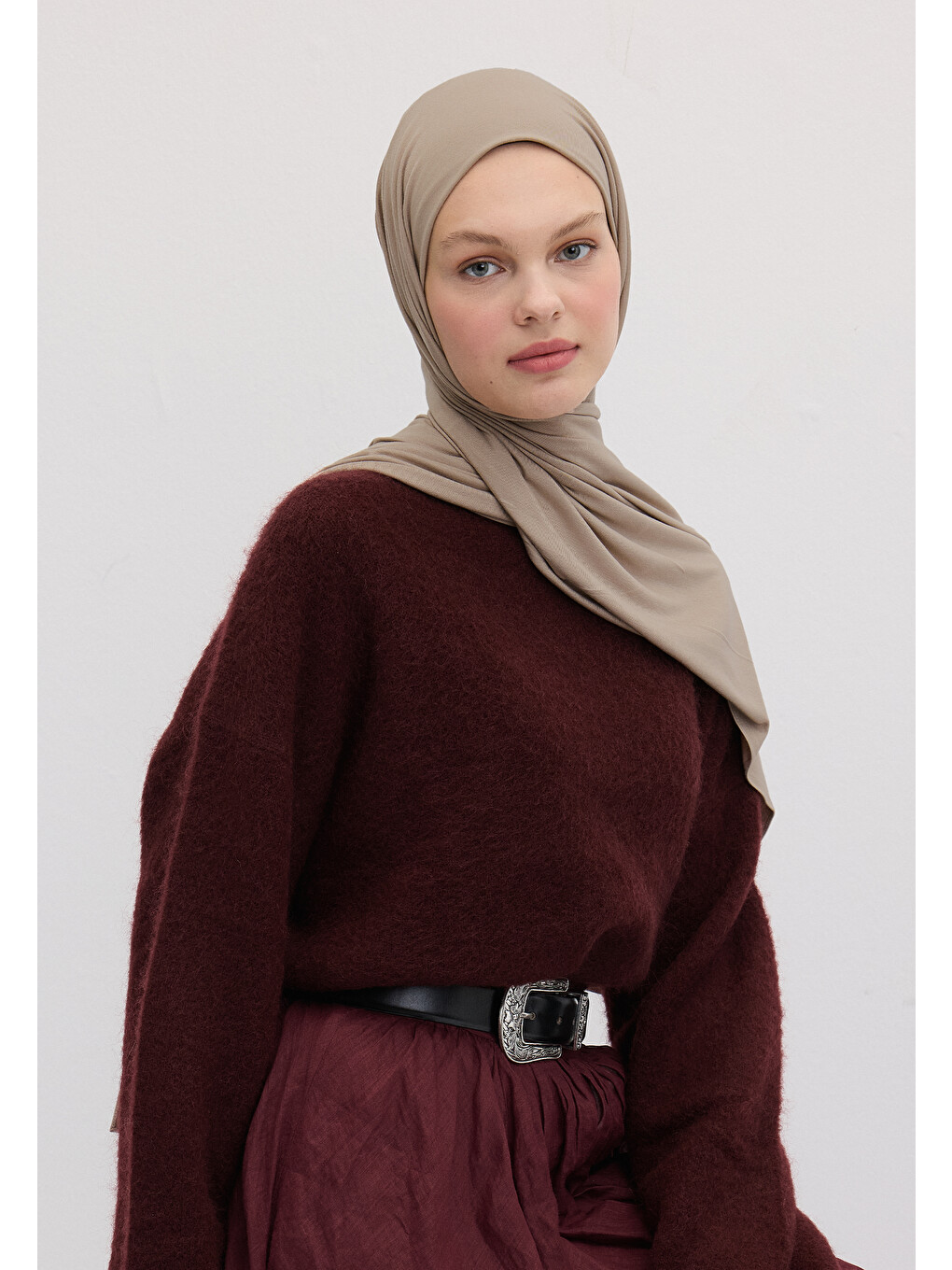 Kahverengi Bambu Penye Şal Vizon-3