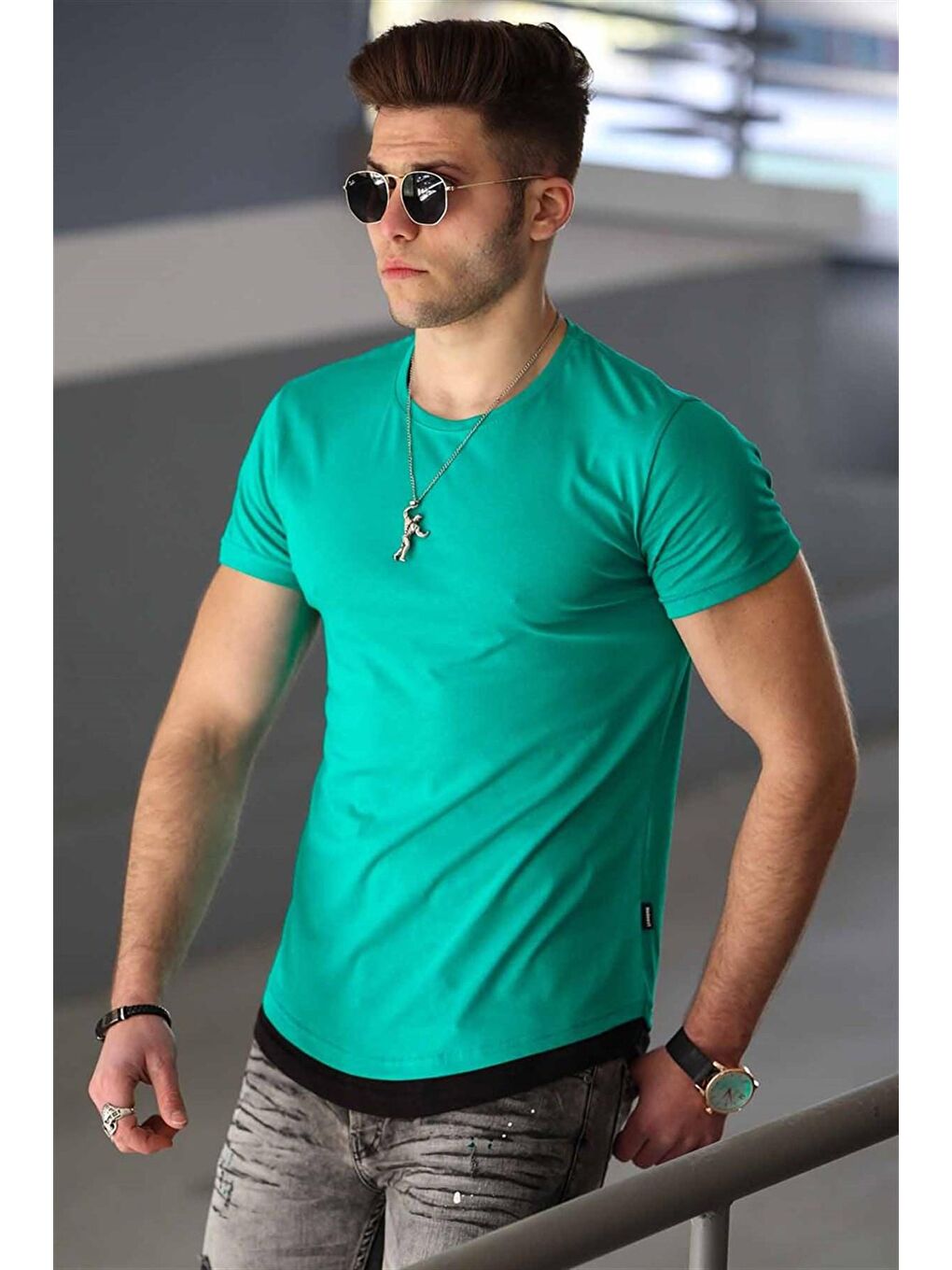 Basic Yeşil Erkek Tişört 4465-1